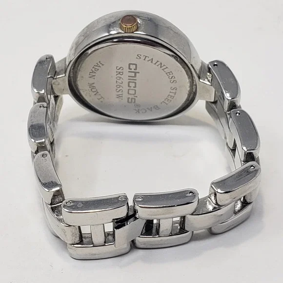 Chicos Womens Silver Tone Rhinestone Watch Quartz Round Face Chunky New Battery - Picture 4 of 6